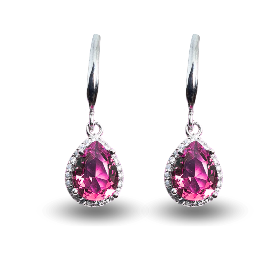 Earrings with teardrop-shaped Zultanite surrounded by a sparkling zircon frame.